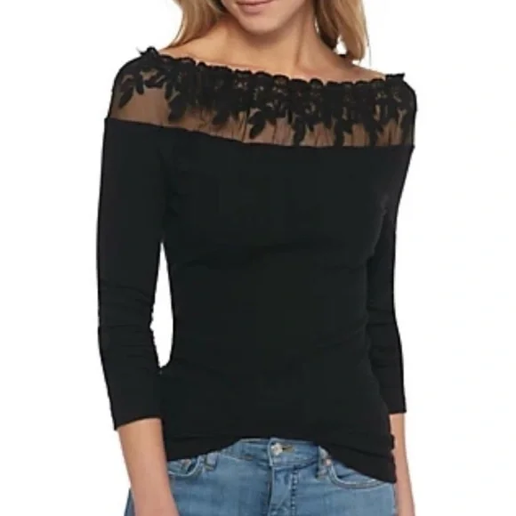 Free People Admire Me Black Lace Off Shoulder Shirt - Picture 7 of 9